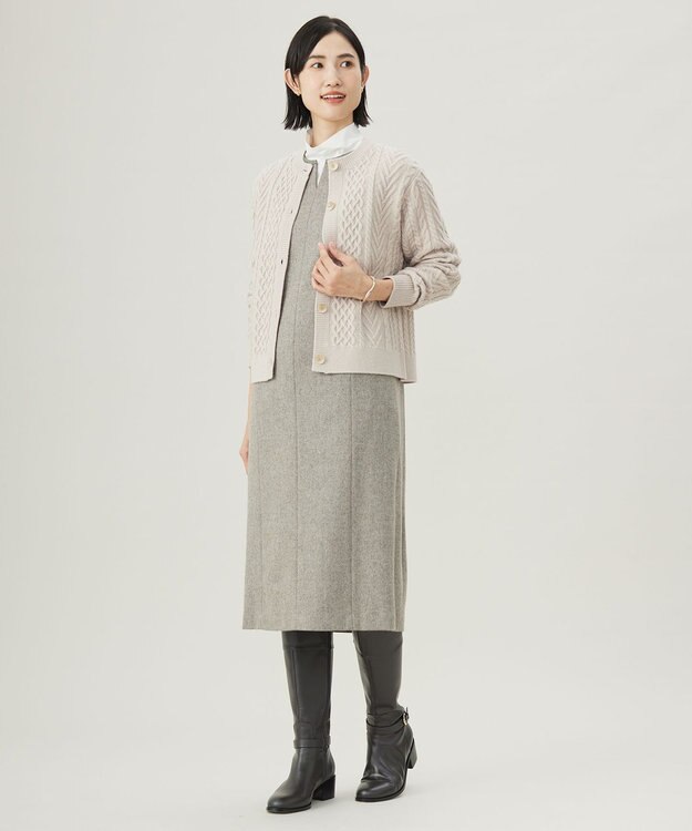 J.PRESS LADIES L 【洗える】EIGER CORD ALAN クルーネックカーディガン ベージュ系