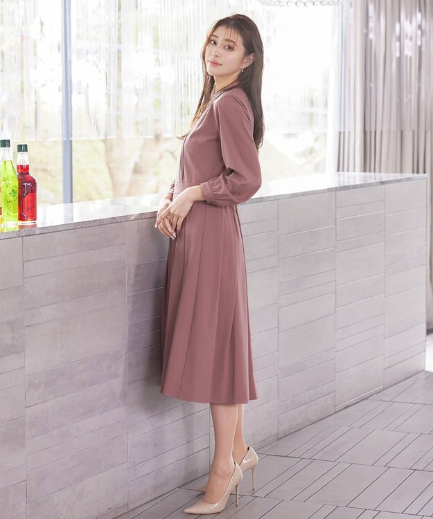 Tiaclasse 【洗える】ハイネックピンタックワンピース ピンク