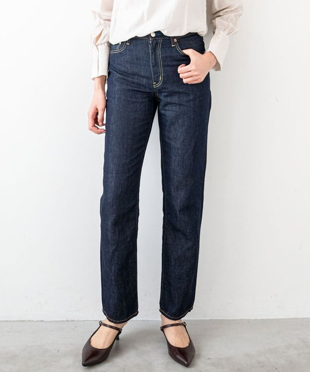caqu FS linen tapered straight リネンテーパードストレートデニム rinse