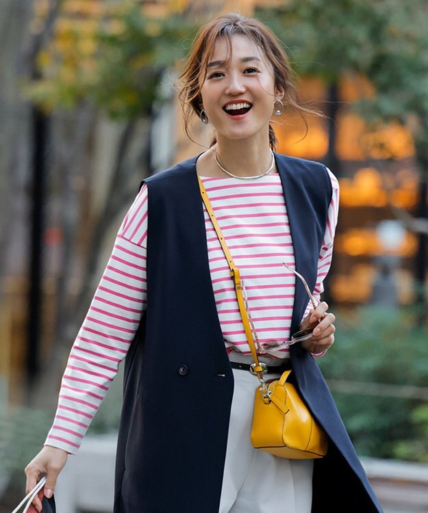 UNFILO 【洗える】ボーダーワイドTシャツ [NEW]ピンク×ホワイトボーダー