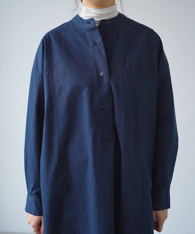 WHITE MAILS COTTON PAPER DUMP BAND COLLAR OVERSIZED シャツドレス コン