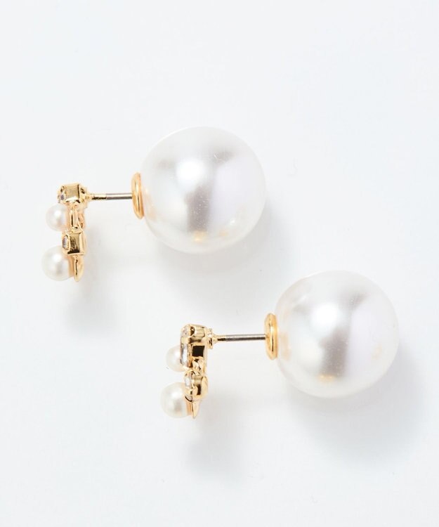 Phoebe クラシカルパール×ビジューバックキャッチピアス ホワイト