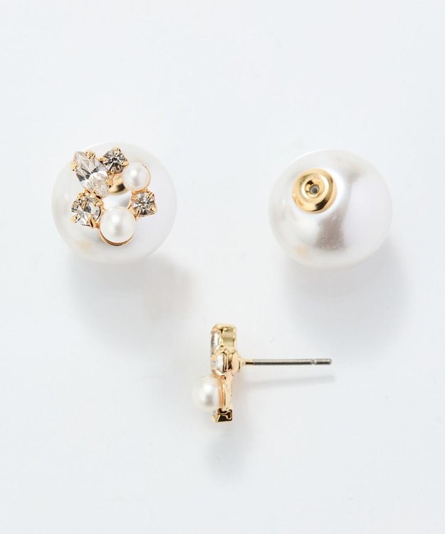 Phoebe クラシカルパール×ビジューバックキャッチピアス ホワイト