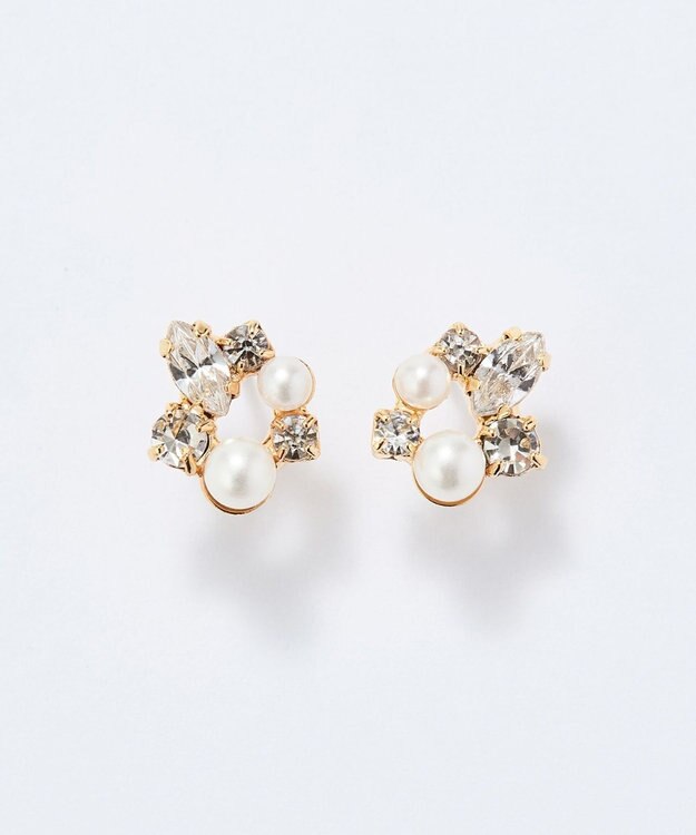 Phoebe クラシカルパール×ビジューバックキャッチピアス ホワイト