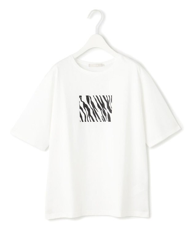 ICB L 【接触冷感・UVケア・洗える】ゼブラ柄 TEE オフホワイト系