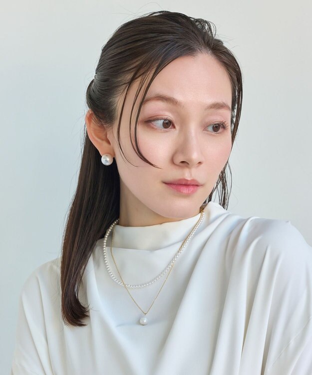 Phoebe クラシカルパール×ビジューバックキャッチピアス ホワイト