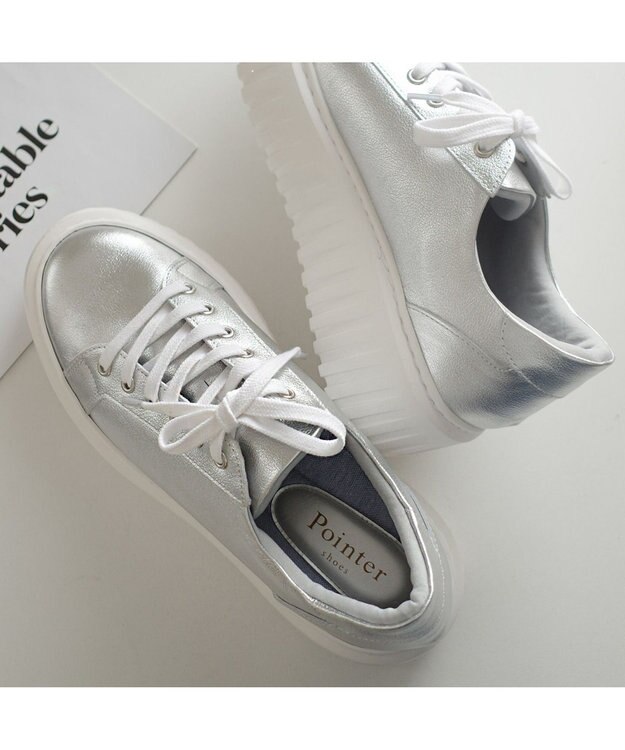 Pointer 日本製 レースアップ厚底スニーカー シルバー