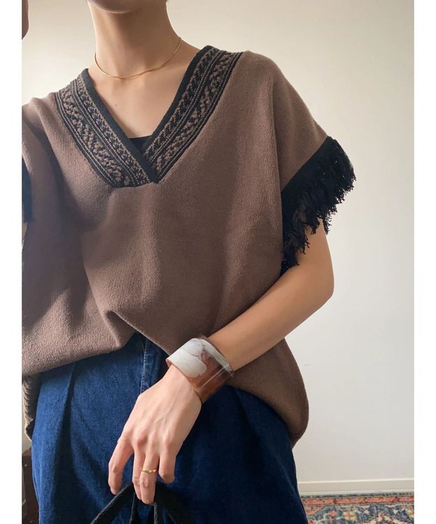 Green Parks フリンジベスト Brown