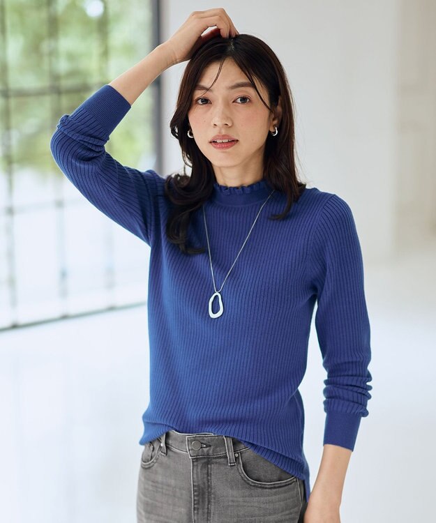 ANY L 【6色展開】フリルネックニット [WEB限定]ブルー