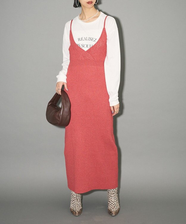 Green Parks レース編み風ビスチェキャミワンピース Red