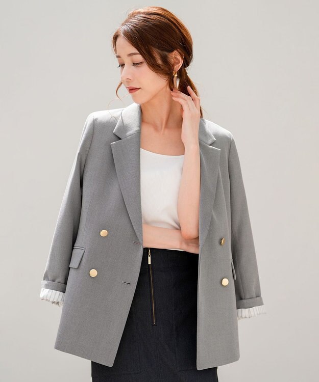 ANY SIS L 褒めらレディストレッチ テーラード ジャケット グレーシャンブレー