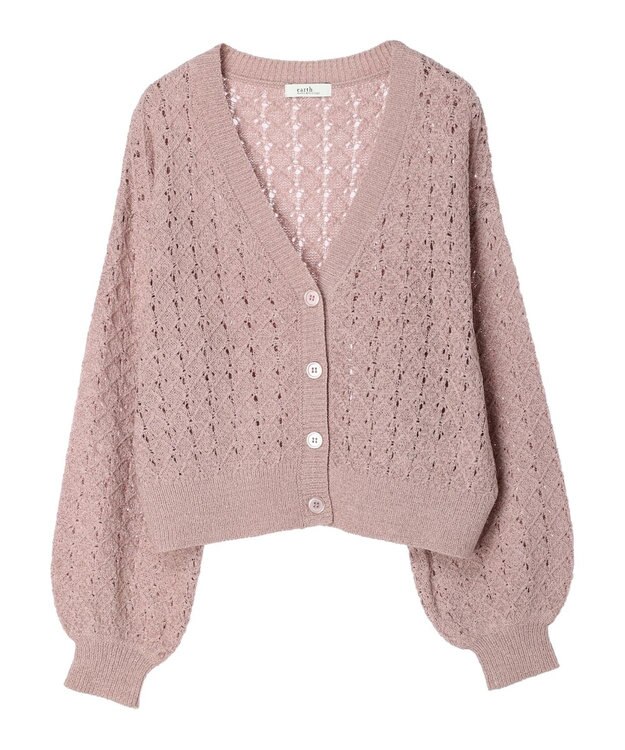 earth music&ecology 透かし編みテープヤーンカーディガン Pink