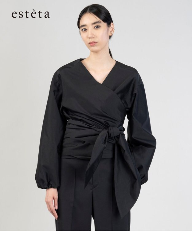 23区 【エステータ】シルク混タフタ カシュクールブラウス ブラック系