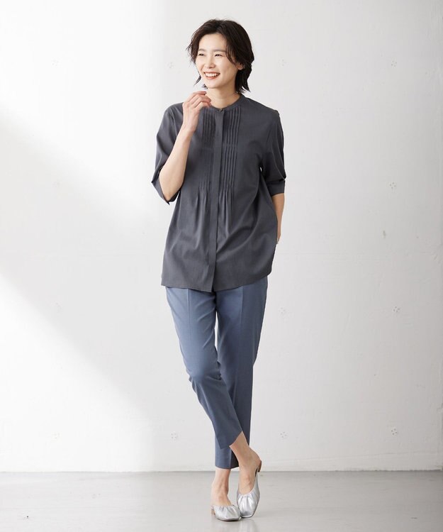 J.PRESS LADIES L 【WEB限定カラーあり・セットアップ対応・洗える・撥水・防汚】コットンFITTYシャーク テーパード パンツ ダルブルー系