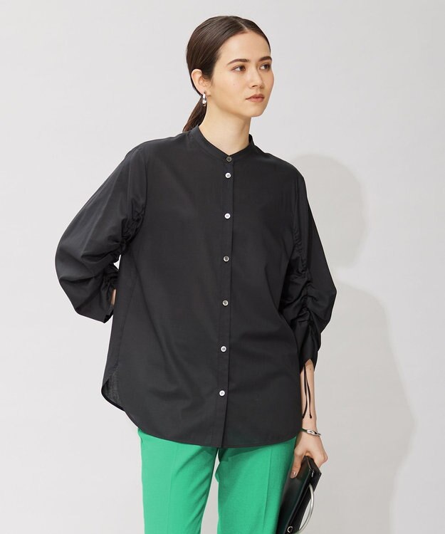 ICB 【洗える】キュームコアローン バンドカラーシャツ ブラック系