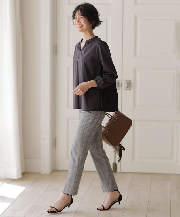 J.PRESS LADIES コンパクトトリコット バックプリーツ カットソー ダークブラウン系