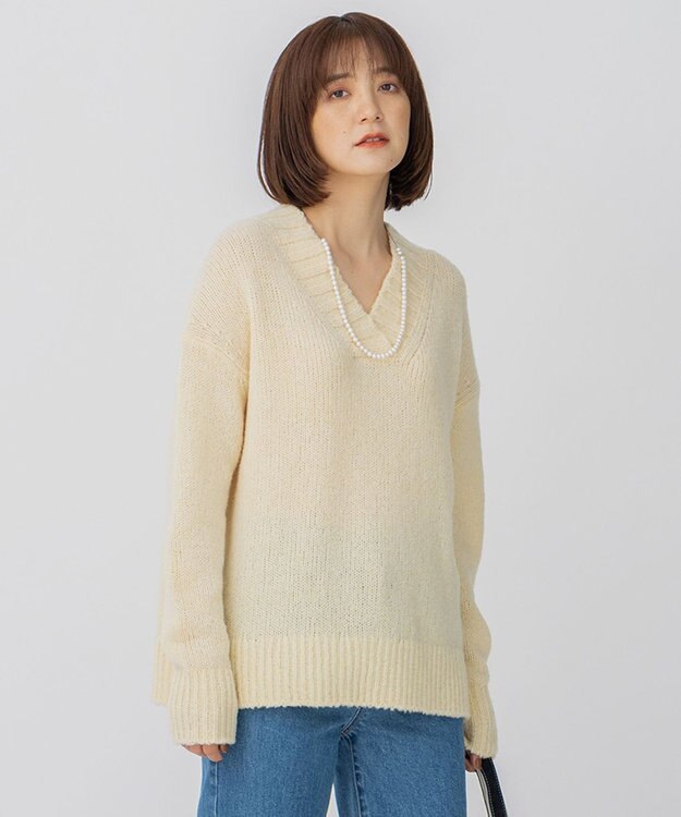 23区 【洗える】ブークレ Vネック ニット イエロー系