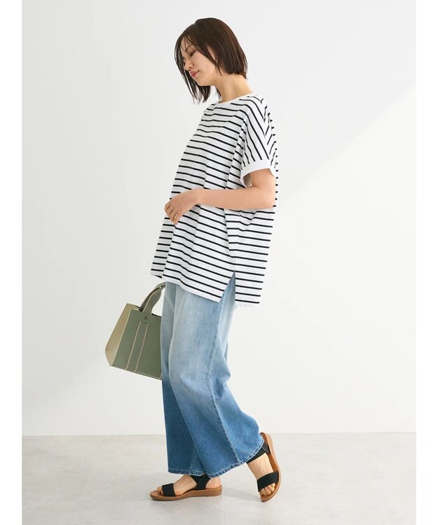 Green Parks インド綿 フレンチスリーブ前後差カットプルオーバー Border