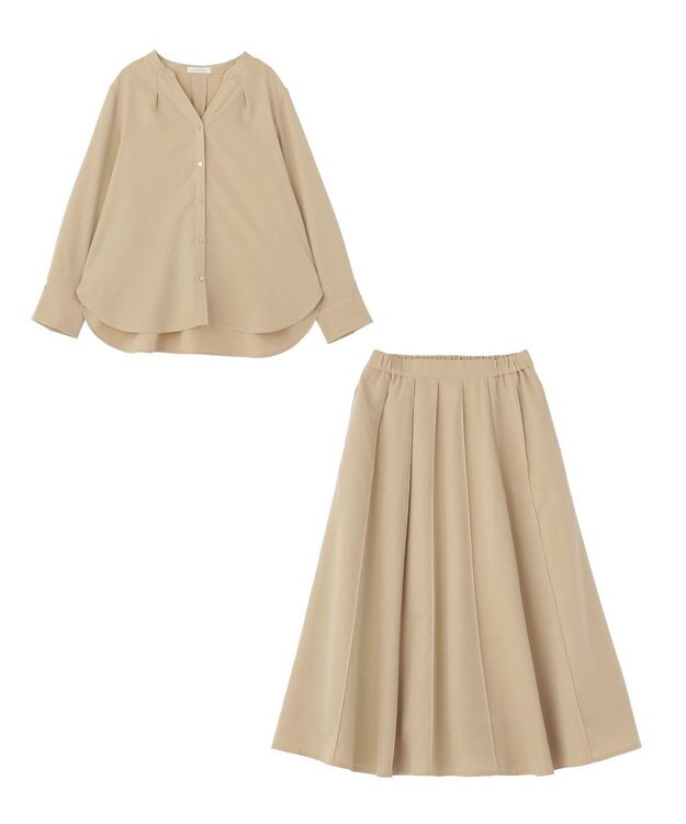 Green Parks ＳＥＴ２点スキッパーブラウス＋プリーツスカート Beige