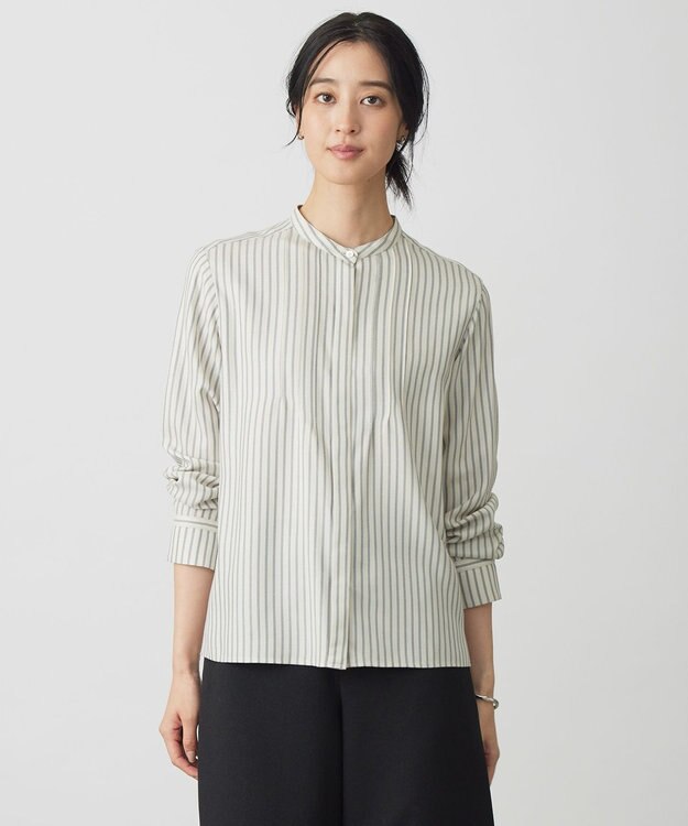 J.PRESS LADIES S サイロチェック ストライプ ブラウス アイボリー×ブルー×スレート系