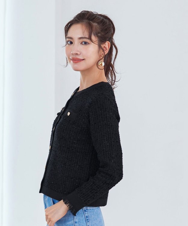 Tiaclasse 【洗える】ツイードニットカーディガン ブラック