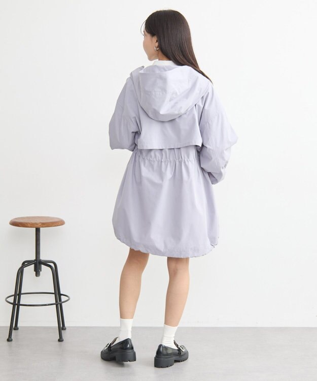 earth music&ecology ドロストミドル丈パーカー グレイッシュブルー