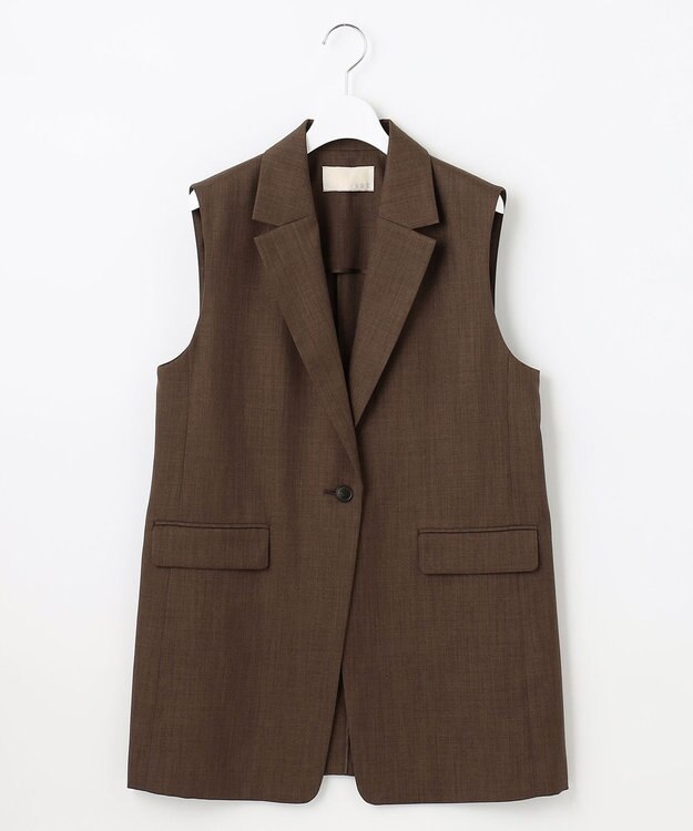 自由区 【接触冷感・速乾・UVカット・撥水・防シワ】リネンライクツイル ミドル丈ジレ ダークブラウン系