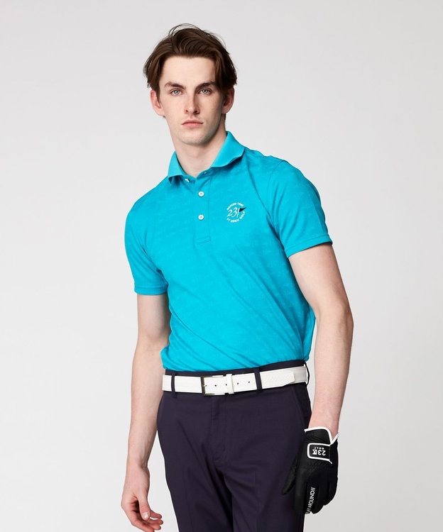 23区GOLF 【MEN】【吸水速乾・UVケア】ロゴジャガード 半袖ポロシャツ ターコイズブルー系
