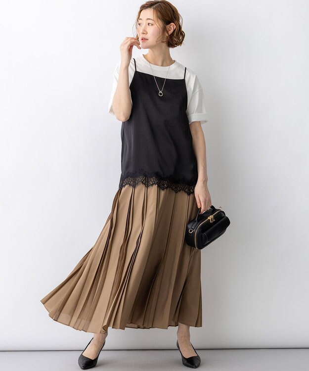 23区 【先行予約】グロッシープリーツ ロングスカート モカ