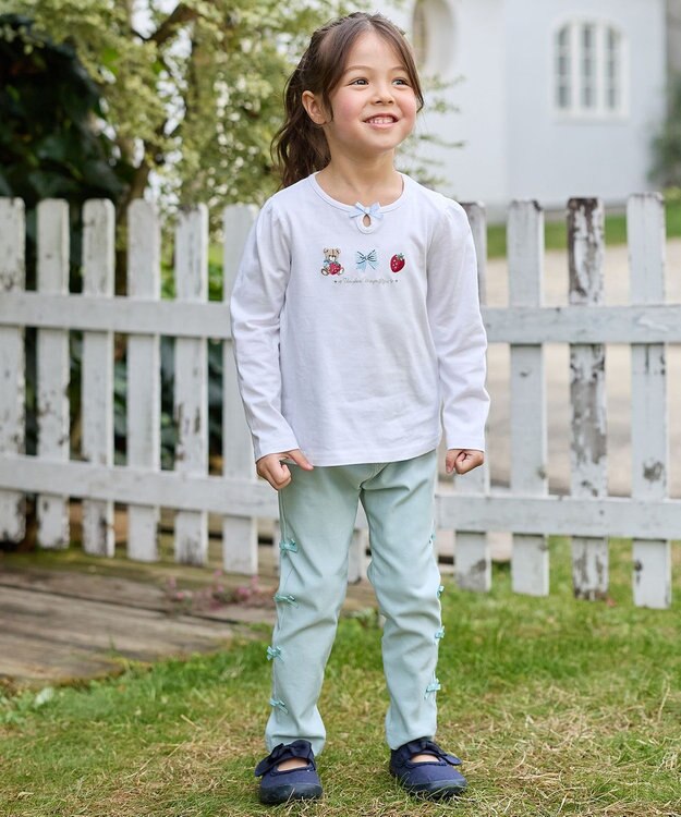 ANY KIDS テディベリー刺繍 長袖Tシャツ オフホワイト