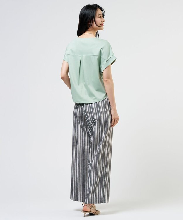 J.PRESS LADIES L 【2WAY】コットンスムース フレンチスリーブ カットソー ソフトグリーン系
