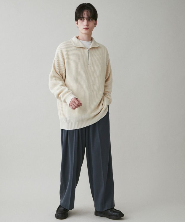 WEGO 起毛TR ワイドストレートスラックス ブルーその他