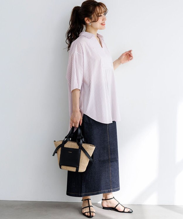 23区 L 【Lサイズ限定】リラックスシルエット スキッパーシャツ ピンク系