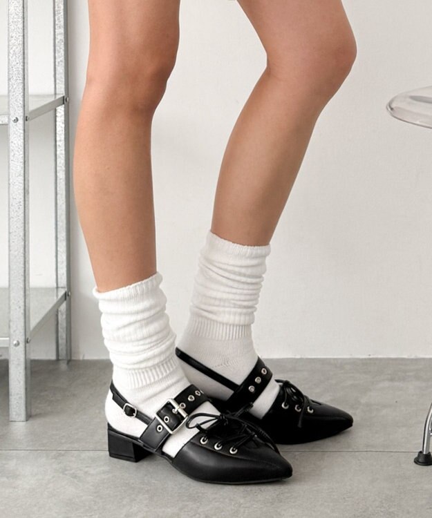 WEGO レースアップポインテッドシューズ ブラック