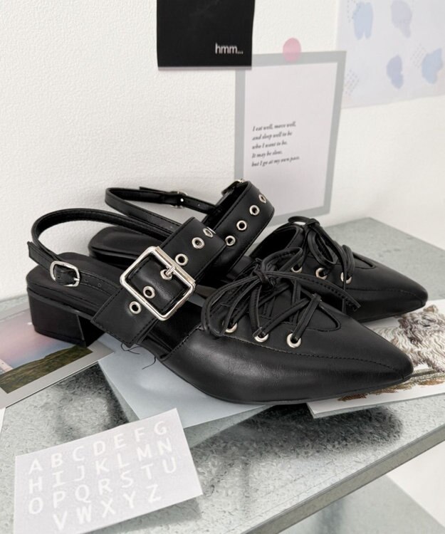 WEGO レースアップポインテッドシューズ ブラック