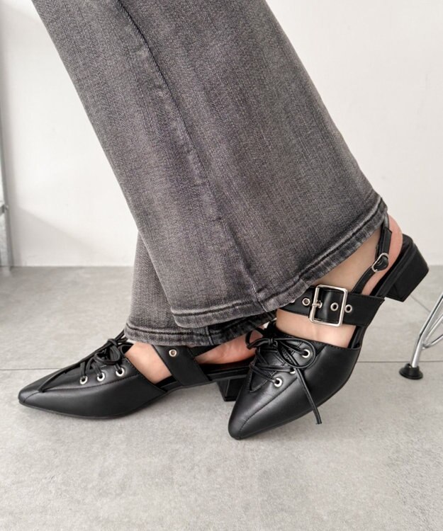 WEGO レースアップポインテッドシューズ ブラック