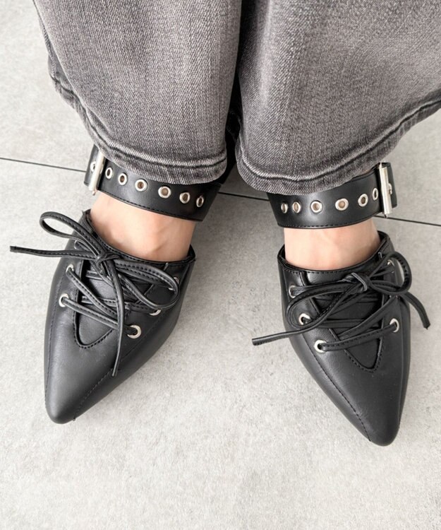 WEGO レースアップポインテッドシューズ ブラック