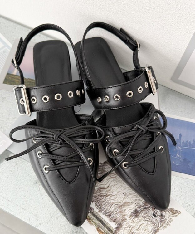 WEGO レースアップポインテッドシューズ ブラック