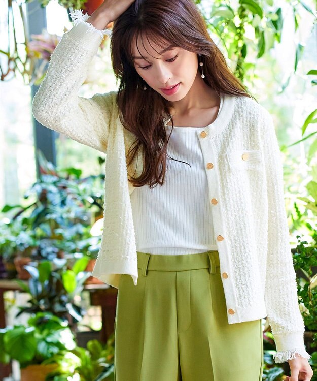 Tiaclasse 【洗える】ツイードニットカーディガン オフホワイト