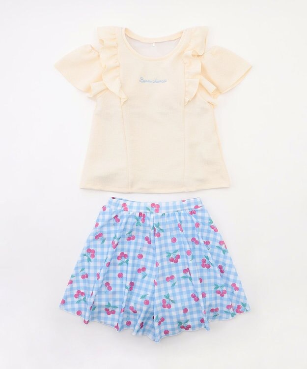 ANY KIDS 【UVカット】2WAYショルダーセパレート水着  エクリュ×サックスブルーチェック