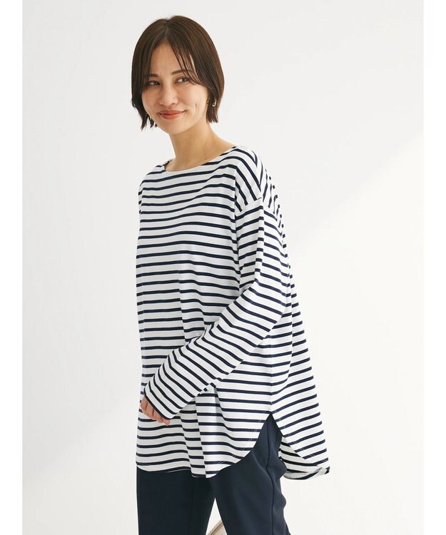 Green Parks ラウンドボーダーリラックスプルオーバー Navy