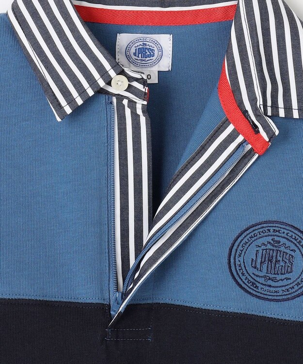 J.PRESS KIDS 【140-170cm】襟ストライプ ブロッキングポロシャツ ブルー系2