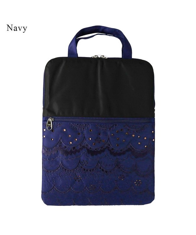 tsumori chisato CARRY スカラップレース ハンドバッグ PCケース パソコンケース 13インチ 【おしゃれな女性向け！】 ネイビー