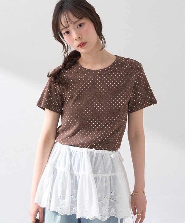 earth music&ecology ドットプリントＴシャツ Brown