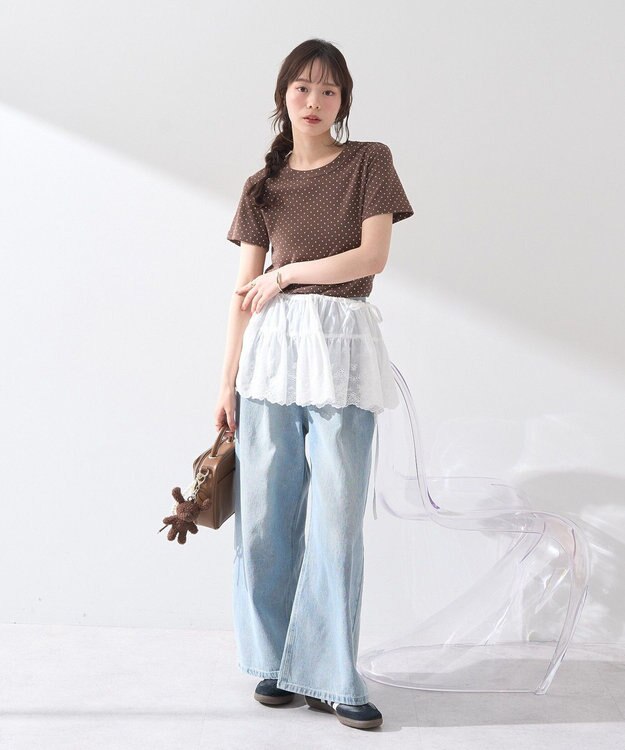 earth music&ecology ドットプリントＴシャツ Brown