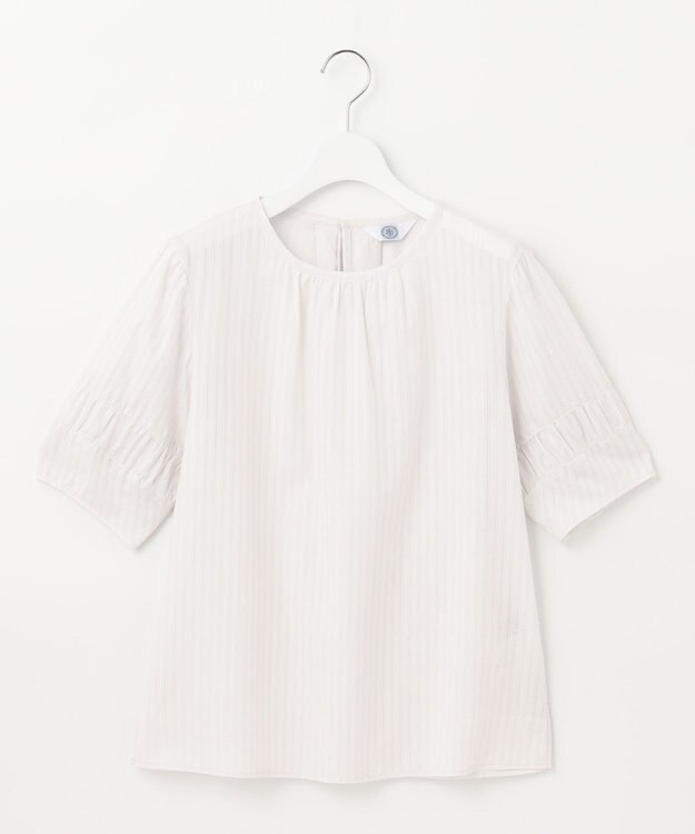 J.PRESS LADIES 【洗える】BEZ空羽ストライプ クルーネック ブラウス ライトグレー系1