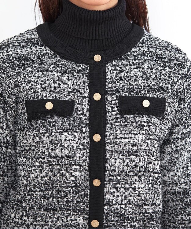 Tiaclasse 【洗える】ツイードニットカーディガン グレー