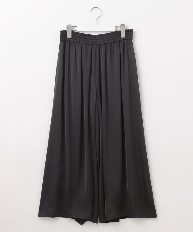 自由区 L 【カタログ掲載・セットアップ対応・ウエストゴム・洗える】セミブライトサテンギャザー パンツ ブラック