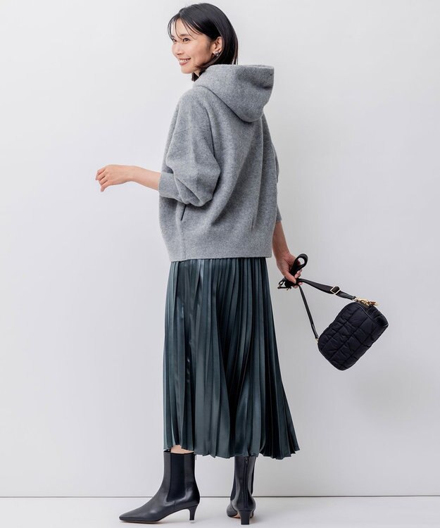 23区 【洗える】レザーライク プリーツスカート ダークグリーン系