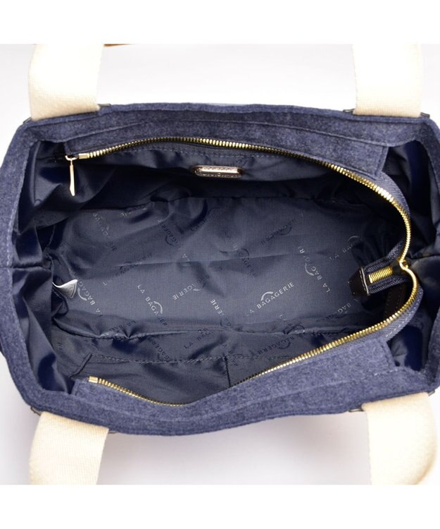 LA BAGAGERIE フェルト×カウヘアートート ネイビー